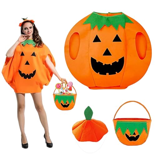 WAIMXDAO Halloween Kürbis Kostüm, Erwachsener Kürbis Kostüm,Kürbiskostüm Halloween, Kürbis Kostüm mit Kürbis Tasche, Unisex Kostüm Kürbis Outfit Kleidung für Halloween Party(Erwachsene) von WAIMXDAO