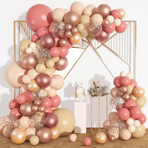 170Pcs Blush Dusty Rose Pink Ballons Girland Arch Kit, Boho Rose Gold Neutrale Konfetti Ballons für Mädchen Frauen Braut Baby Dusche Valentines Hochzeit Verlobung Geburtstagsfeier Dekorationen von WAKSOX