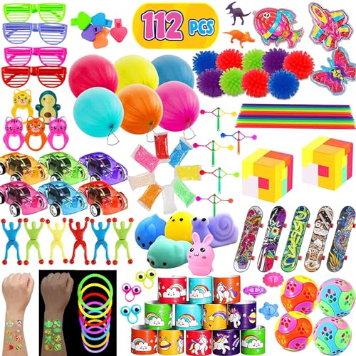 WAKSOX 112 Stück Partygeschenke für Kinder 6–8 8–12, Geburtstagsgeschenke, Spielzeug, Schatztruhe, Karnevalspreise, Kinderzimmer-Belohnungen, Strumpffüller, Goodie Bag Artikel für Kinder von WAKSOX