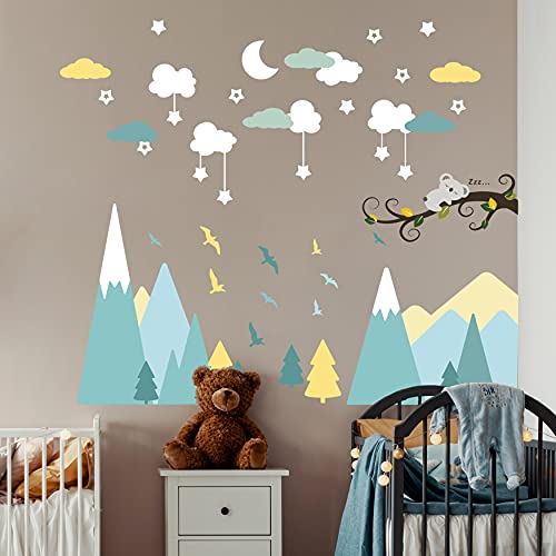 WALPLUS 107 Stück Sleepy Mountains Wandaufkleber Mural Art Vinyl Kinderzimmer Dekorationen für Wohnzimmer Kinderzimmer Dekorationen Home Abnehmbare DIY Wandaufkleber Hotels Cafe Büro Dekorationen von WALPLUS