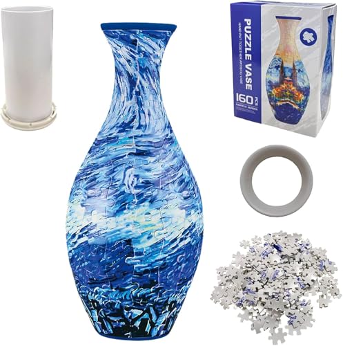 3D Puzzles vase für Erwachsene aus 160 gebogenen Kunststoff-Puzzleteilen,DIY Kunst und Handwerk Puzzle Kit für Blumenarrangements und Aesthetic Room Decor Neujahrsgeschenk (25x11x11cm,Farbe 1) von WANAHTON