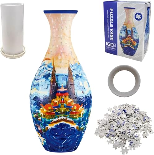 3D Puzzles vase für Erwachsene aus 160 gebogenen Kunststoff-Puzzleteilen,DIY Kunst und Handwerk Puzzle Kit für Blumenarrangements und Aesthetic Room Decor Neujahrsgeschenk (25x11x11cm,Farbe 4) von WANAHTON