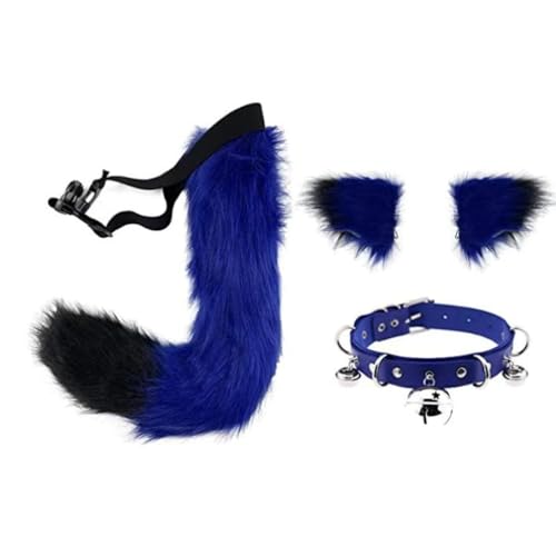 Therian Tail und wolfsohren Set Kunstfell Haarspange Furry kostüm mit Hals Chocker,Cosplay Kostüm für Kinder Erwachsene Halloween Party (one Size,Farbe 15) von WANAHTON