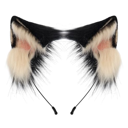 WANAHTON Katzenohren Simuliertes Ohr-Stirnband einer siamesischen Katze Abnehmbar Plüsch Wolf Ohren Haar Clip Dekor Kopfbedeckung Siamesische Katze Ohren für Bühne Leistung (farbe 2,one size) von WANAHTON