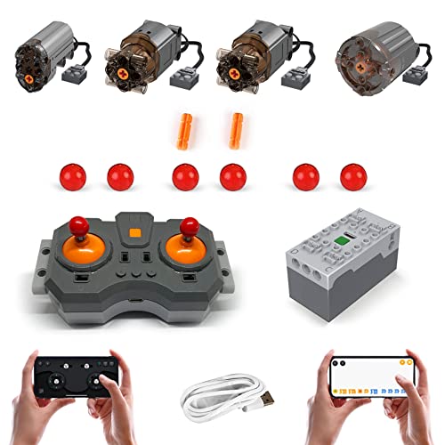 Technik Power Funktions Set, mit 4 Motoren, Batteriebox und wiederaufladbarer Fernbedienung, APP-Steuerung, Programmierbar, Kompatibel mit Lego Technic von WANCHENG