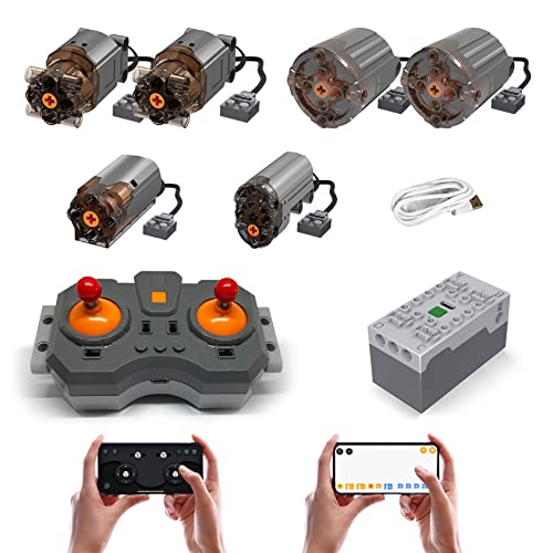 Technik Power Motoren Set, 6 Motoren, Technic 4.0 Batteriebox Fernbedienung 4 Kanäle, APP-Steuerung, Programmierbar, Kompatibel mit Lego von WANCHENG