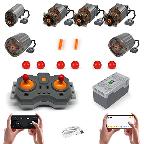 Technik Power Motoren Set, APP-Steuerung, Programmierbar, 6 Motoren, 4.0 Batteriebox Joystick Fernbedienung 4 Kanäle Upgrade Zubehör Kompatibel mit Lego Technic von WANCHENG