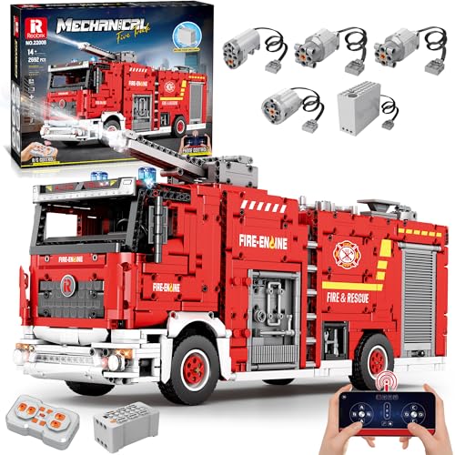 WANCHENG Technik Feuerwehrfahrzeug LKW Bausteine Modell, 2692 Teile, mit 4 Motoren, Ferngesteuertes Wasserspray Feuerwehrauto Truck Bausatz von WANCHENG