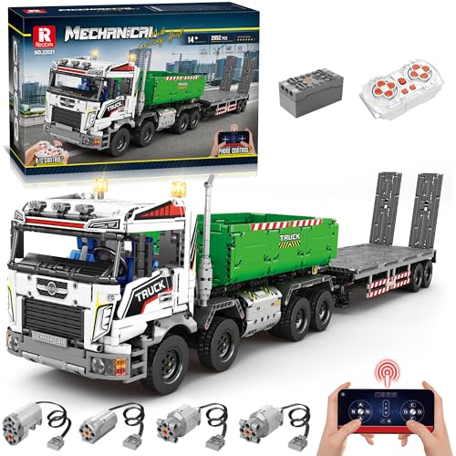 WANCHENG Technik LKW mit Anhänger Bausteine Modell, 2852 Teile, 2.4G RC Fernbedienung Truck Bausatz, mit 4 Motor, Baufahrzeug-Modell Geschenk von WANCHENG