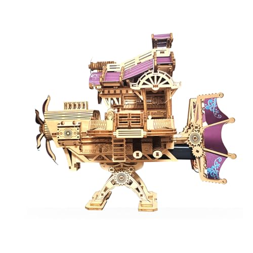 WANENGEDIY 3D Holzpuzzle Flugschiff Modell Steampunk Huiqiao Star Domain Speed Cruiser II Flugschiff Modell Kunsthandwerkliche Denksportaufgaben für Erwachsene Mechanisches Jigsaw Holzpuzzle von WANENGEDIY