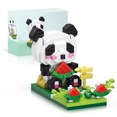 WANENGEDIY MOC Panda mit Wassermelone – DIY Kreatives Tier-Baumodell, Anspruchsvolles Montage-Set für Erwachsene, Niedliche Heimdekoration, 335 Teile von WANENGEDIY