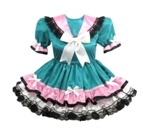 WANGCHAOYA Abschließbares Sissy-Kleid für Mädchen, Satin-Spitze, Schleife, für Erwachsene, kleines Mädchen, riesiges Baby-Puppen-Kostüm, personalisierbar, Grün, Größe 4XL von WANGCHAOYA