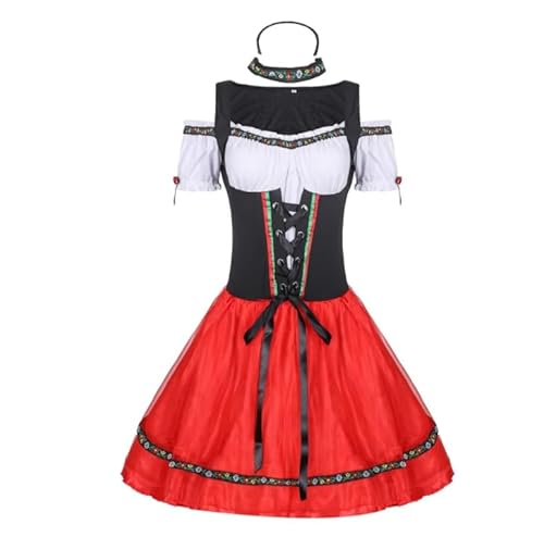 WANGCHAOYA Dienstmädchen-Kostüm, Kellner-Kostüm, Halloween-Kostüm, Bühnenkostüm, Karneval, schwarz und rot, Größe 4XL von WANGCHAOYA