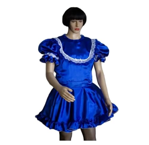 WANGCHAOYA Dienstmädchen-Kostüm für Erwachsene, Satin, Blasenärmel, Blau, Größe 7XL von WANGCHAOYA