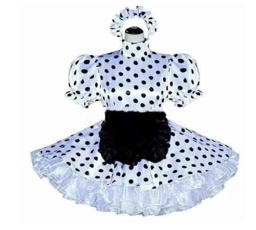 WANGCHAOYA Sissy Cosplay Dienstmädchen, abschließbares Satinkleid, ein kantiges Kostüm, für Erwachsene, Halloween, niedlich, Weiß, Größe S von WANGCHAOYA