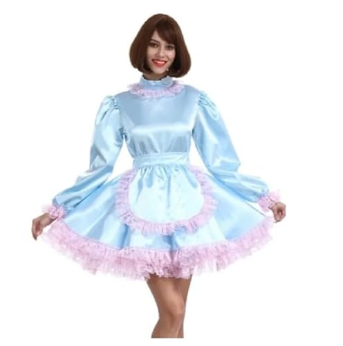 WANGCHAOYA Sissy Girl Maid blaues abschließbares Kleid, Crossdress, Cosplay-Kostüm, weiblich, Größe L von WANGCHAOYA