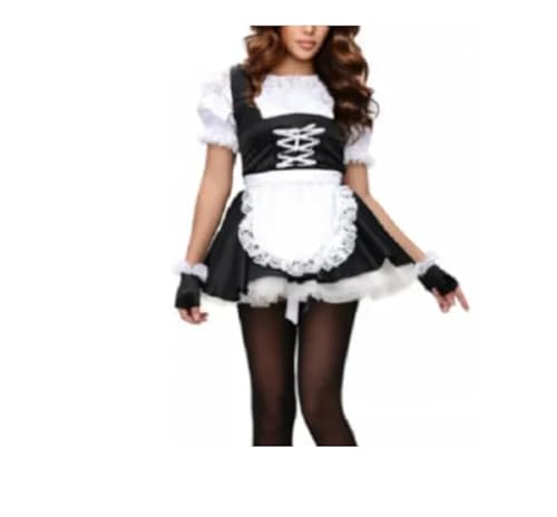 WANGCHAOYA Sissy Mädchen Kurzer Rock für Erwachsene, schwarzer Satin, Gothic, flauschig, schulterfest, Kreuzkleid, Dienstmädchen, Rollenspiel, Kostüm, Schwarz, Größe 3XL von WANGCHAOYA