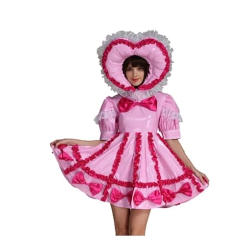 WANGCHAOYA Sissy PVC-Kleid für Erwachsene, abschließbar, Rosa, Uniform, Dienstmädchen, Rollenspiel, Rock, Anpassung, Rosa, Größe M von WANGCHAOYA