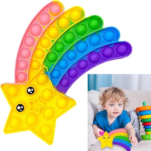 Popit Sternform Fidget Spielzeug, Silikon-Stressabbau-Spielzeug, Angst Relief Push and POP Bubble Finger Toys, für Stressabbau, Kinder und Erwachsene(Regenbogenfarben) von WANGENPING