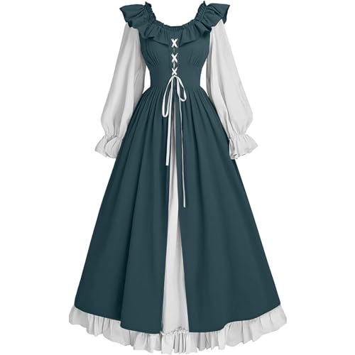 Rapunzel Kostüm Damen Renaissance Kostüm Kleid Trompete Ärmel Viktorianische Kleider Viktorianisch Steampunk Halloween Cosplay Swing A-Linie Rock Gewand Mittelalterliches Kapuzenkleid Gothic Klei von WANGTIANXUE