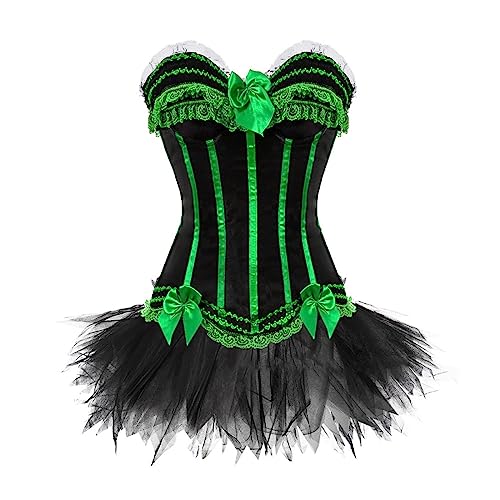 WANGTIANXUE Damen Tutu Rock Zweiteilig Gothic Rock und Korsett Zweiteiliges Vintage Mittelalter Viktorianisch Renaissance Spitzen Rock und Corset 2PCs Set Halloween Karneval Kostüm Ball Party Outfit von WANGTIANXUE