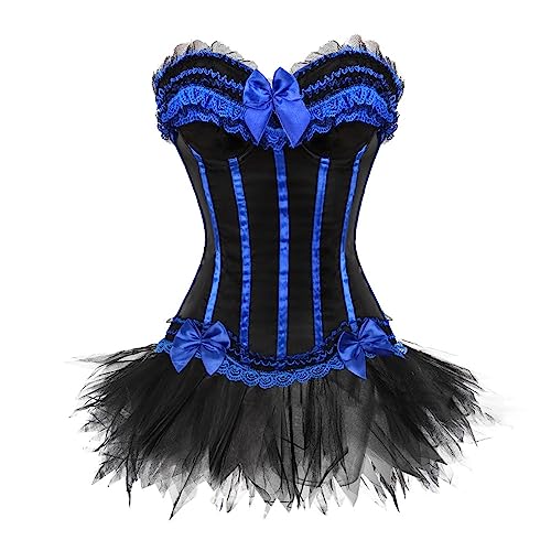 WANGTIANXUE Damen Tutu Rock Zweiteilig Gothic Rock und Korsett Zweiteiliges Vintage Mittelalter Viktorianisch Renaissance Spitzen Rock und Corset 2PCs Set Halloween Karneval Kostüm Ball Party Outfit von WANGTIANXUE