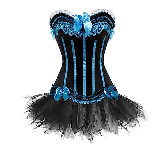 WANGTIANXUE Damen Tutu Rock Zweiteilig Gothic Rock und Korsett Zweiteiliges Vintage Mittelalter Viktorianisch Renaissance Spitzen Rock und Corset 2PCs Set Halloween Karneval Kostüm Ball Party Outfit von WANGTIANXUE