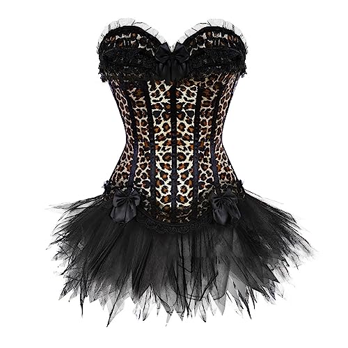 WANGTIANXUE Damen Tutu Rock Zweiteilig Gothic Rock und Korsett Zweiteiliges Vintage Mittelalter Viktorianisch Renaissance Spitzen Rock und Corset 2PCs Set Halloween Karneval Kostüm Ball Party Outfit von WANGTIANXUE