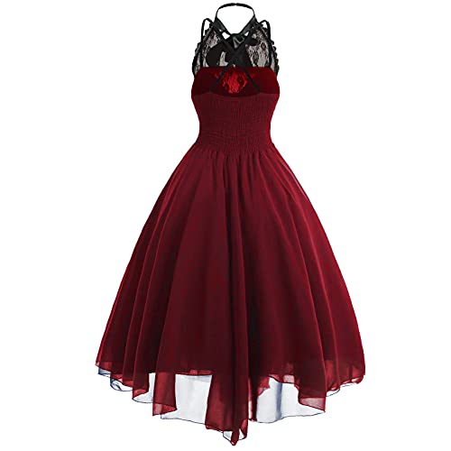 WANGTIANXUE Gothic Kleid Damen Mittelalter Spitze Korset Partykleid Retro Steampunk Halloween Karneval Kostüm Elegant Cocktailkleid Barock Prinzessin Ballkleid Gutschein Angebote Sale Geschenke von WANGTIANXUE