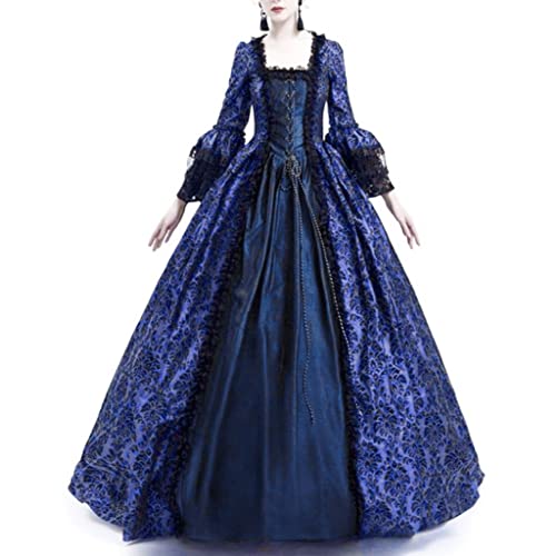 WANGTIANXUE Halloween Kostüm Damen, Mittelalter Kostüm Damen, Mittelalter Kleidung Damen, Damen Palace Retro Spitze gespleißt große Glockenärmel mittelalterliches Kleid von WANGTIANXUE