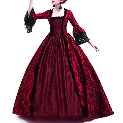 WANGTIANXUE Halloween Kostüm Damen, Mittelalter Kostüm Damen, Mittelalter Kleidung Damen, Damen Palace Retro Spitze gespleißt große Glockenärmel mittelalterliches Kleid von WANGTIANXUE