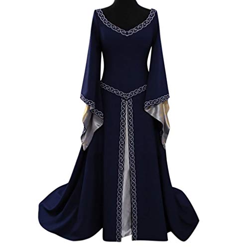 WANGTIANXUE Halloween Kostüm Damen, Mittelalter Kostüm Damen, Mittelalter Kleidung Damen, Damen mittelalterliches Retro-Stil, einfarbig, Glockenärmel, Prinzessinnenkleid, Cosplay-Kleid von WANGTIANXUE