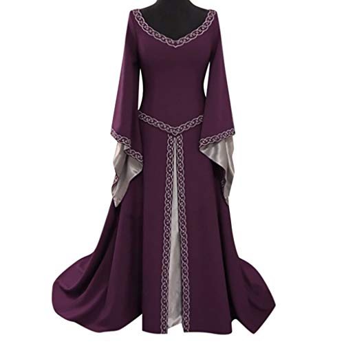 WANGTIANXUE Halloween Kostüm Damen, Mittelalter Kostüm Damen, Mittelalter Kleidung Damen, Damen mittelalterliches Retro-Stil, einfarbig, Glockenärmel, Prinzessinnenkleid, Cosplay-Kleid von WANGTIANXUE