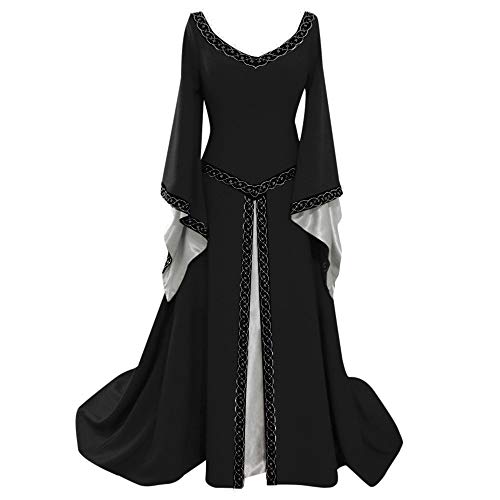 WANGTIANXUE Halloween Kostüm Damen, Mittelalter Kostüm Damen, Mittelalter Kleidung Damen, Einfarbiges Prinzessinnenkleid im Mid-Century-Retro-Stil für Damen mit Glockenärmeln von WANGTIANXUE