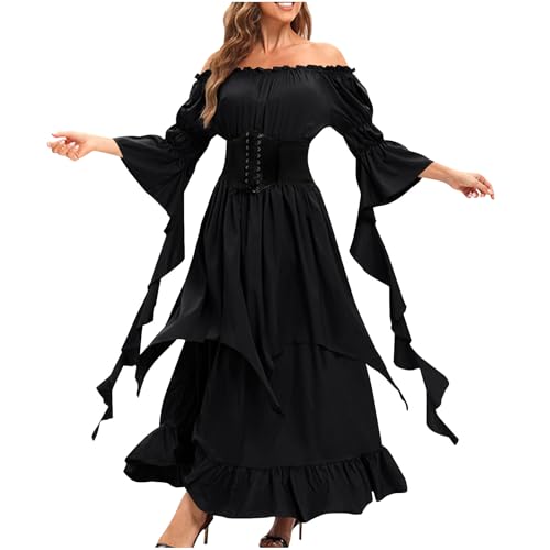 WANGTIANXUE Mittelalter Kleidung Damen, Halloween Kostüm Damen, Mittelalter Kostüm Damen, Damenkleid im mittelalterlichen Palaststil mit Gürtel von WANGTIANXUE