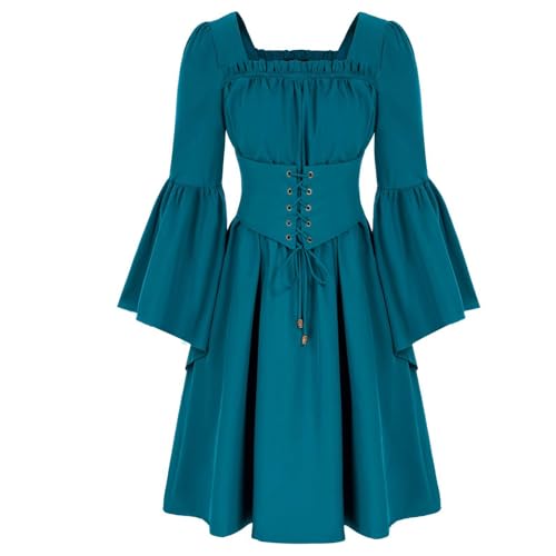 WANGTIANXUE Mittelalter Kleidung Damen, Mittelalter Kostüm Damen, Steampunk Damen, Damen mittelalterliches Retro-Kleid mit gespleißten fliegenden Ärmeln, elastischer Taille, Swing-Rock, langärmlig von WANGTIANXUE