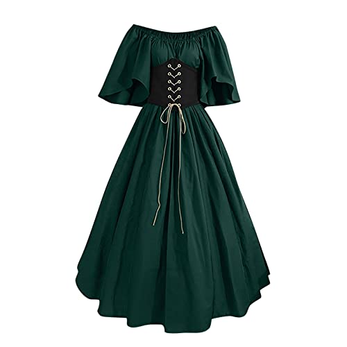 WANGTIANXUE Mittelalter Kleidung Damen, Mittelalter Kostüm Damen, Steampunk Damen, Damenkleid im Mid-Century-Retro-Look im Palaststil mit Schnürung und kontrastierenden Farben und fliegenden Ärmeln von WANGTIANXUE