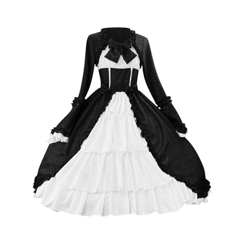 WANGTIANXUE Mittelalter Kleidung Damen, Mittelalter Kostüm Damen, Steampunk Damen, Mittelalterliches Retro-Gothic-Palastkleid mit eckigem Ausschnitt und Taillenspleißschleife von WANGTIANXUE