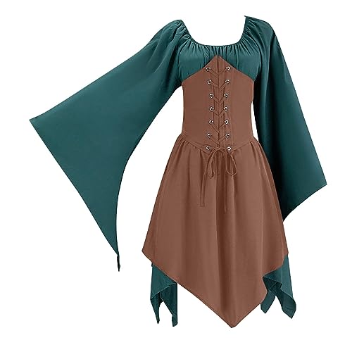 WANGTIANXUE Mittelalter Kleidung Damen, Mittelalter Kostüm Damen, Steampunk Damen, Mittelalterliches Retro-Gothic-Punk-Kleid für Damen im Palaststil mit Korsett von WANGTIANXUE