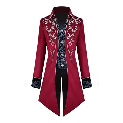 WANGTIANXUE Mittelalter Kleidung Herren, Halloween Kostüm Herren, Mittelalter Kostüm Herren, Herren Gothic Frack Jacke Steampunk Retro Frack Mittelalter Revers Hofkleid Schlank Mantel von WANGTIANXUE