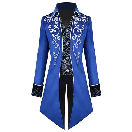 WANGTIANXUE Mittelalter Kleidung Herren, Halloween Kostüm Herren, Mittelalter Kostüm Herren, Herren Gothic Frack Jacke Steampunk Retro Frack Mittelalter Revers Hofkleid Schlank Mantel von WANGTIANXUE