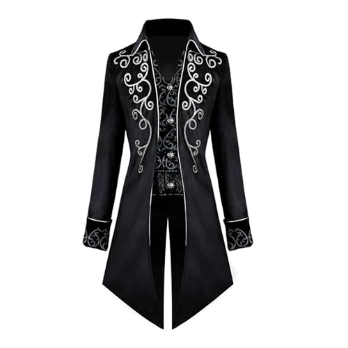 WANGTIANXUE Mittelalter Kleidung Herren, Halloween Kostüm Herren, Mittelalter Kostüm Herren, Herren Gothic Frack Jacke Steampunk Retro Frack Mittelalter Revers Hofkleid Schlank Mantel von WANGTIANXUE