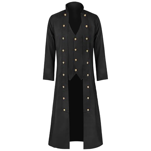 WANGTIANXUE Mittelalter Kleidung Herren, Halloween Kostüm Herren, Mittelalter Kostüm Herren, Herren Gothic Smoking Jacke Steampunk Retro Frack Mittelalter Revers Mantel Jacke von WANGTIANXUE