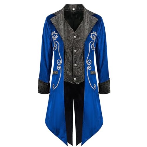 WANGTIANXUE Mittelalter Kleidung Herren, Halloween Kostüm Herren, Mittelalter Kostüm Herren, Herren Gothic Smoking Jacke Steampunk Retro Frack Mittelalter Revers Palast Kleidung Slim Mantel Jacke von WANGTIANXUE