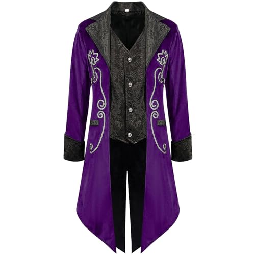 WANGTIANXUE Mittelalter Kleidung Herren, Halloween Kostüm Herren, Mittelalter Kostüm Herren, Herren Gothic Smoking Jacke Steampunk Retro Frack Mittelalter Revers Palast Kleidung Slim Mantel Jacke von WANGTIANXUE