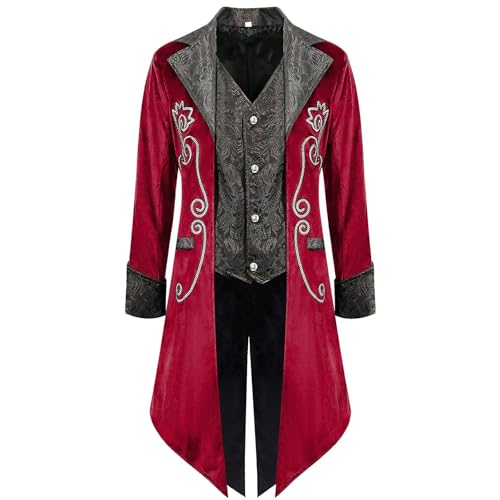 WANGTIANXUE Mittelalter Kleidung Herren, Halloween Kostüm Herren, Mittelalter Kostüm Herren, Herren Gothic Smoking Jacke Steampunk Retro Frack Mittelalter Revers Palast Kleidung Slim Mantel Jacke von WANGTIANXUE