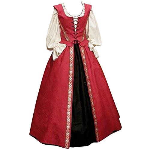 WANGTIANXUE Mittelalter Kostüm Damen, Mittelalter Kleidung Damen, Steampunk Damen, Frauen Winter Gothic Retro Blumendruck Ballkleider Kleider Zweiteiliges Kleid von WANGTIANXUE