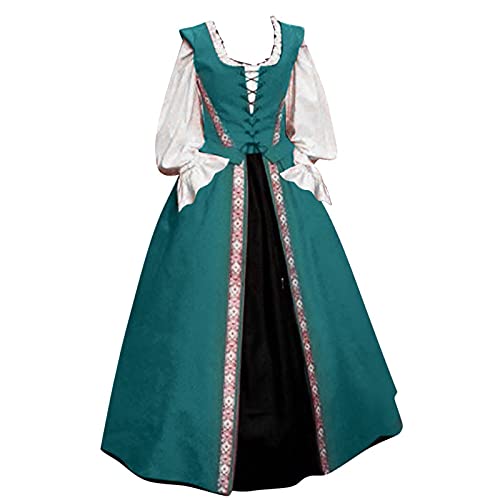 WANGTIANXUE Mittelalter Kostüm Damen, Mittelalter Kleidung Damen, Steampunk Damen, Frauen Winter Gothic Retro Blumendruck Ballkleider Kleider Zweiteiliges Kleid von WANGTIANXUE