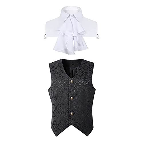 WANGTIANXUE Mittelalter Kostüm Herren, Mittelalter Kleidung Herren, Steampunk Herren, Herren Mittelalter Kostüm Retro Herren Kurze Weste Fake Kragen Halloween Kostüm von WANGTIANXUE