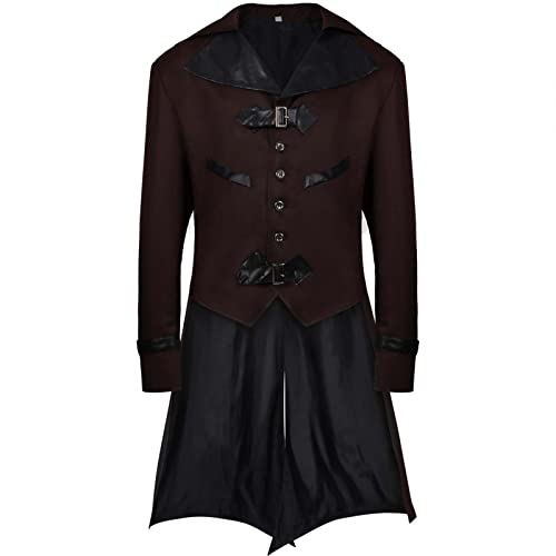 WANGTIANXUE Mittelalter Kostüm Herren, Mittelalter Kleidung Herren, Steampunk Herren, Herren Mittelalter Kostüm Solide Halloween Jacke Strickjacke Herren Oberbekleidung von WANGTIANXUE